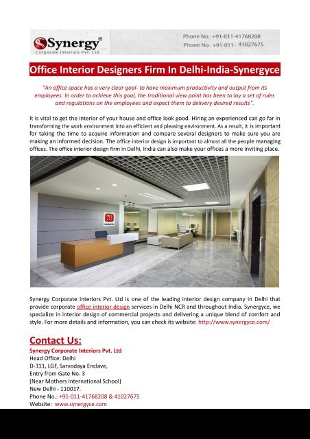 Office Interior Designers Firm In Delhi-India-Synergyce