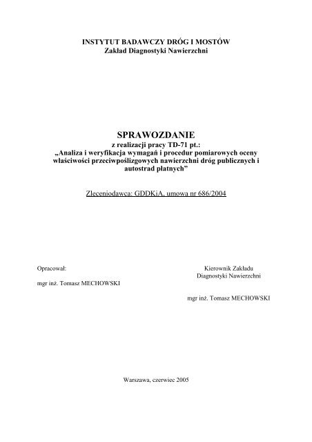 Sprawozdanie Generalna Dyrekcja Dróg Krajowych i Autostrad