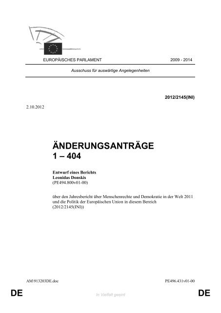 DE DE ÄNDERUNGSANTRÄGE - Europa