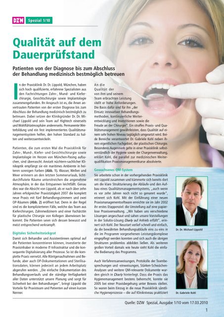 Qualität auf dem Dauerprüfstand - Praxisklinik Dr. Dr. Michael Lippold