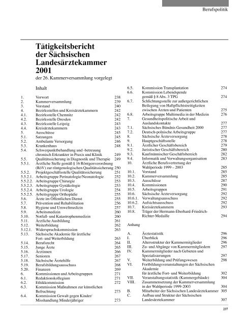 Tätigkeitsbericht der Sächsischen Landesärztekammer 2001