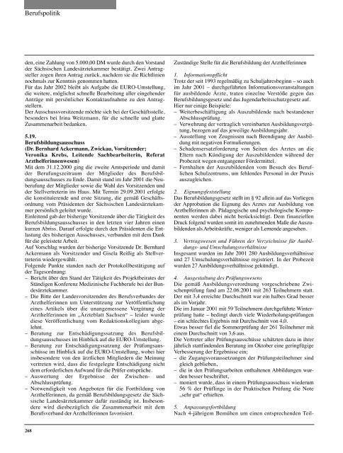 Tätigkeitsbericht der Sächsischen Landesärztekammer 2001