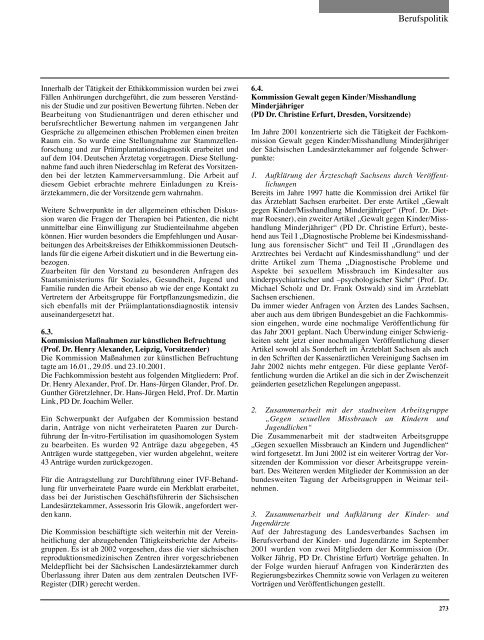 Tätigkeitsbericht der Sächsischen Landesärztekammer 2001