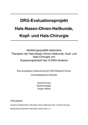 DRG-Evaluationsprojekt Hals-Nasen-Ohren-Heilkunde, Kopf- und ...