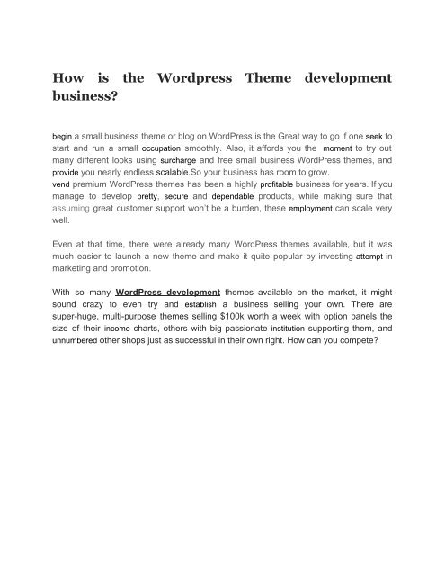 How is the Wordpress Theme development business_