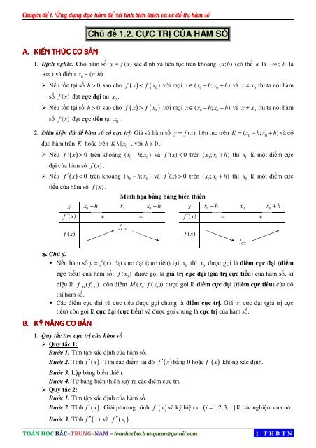 CHỦ ĐỀ 1.2. CỰC TRỊ CỦA HÀM SỐ - TOÁN HỌC BẮC-TRUNG-NAM