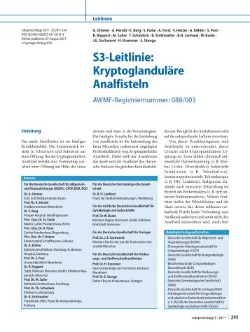 S3-Leitlinie: Kryptoglanduläre Analfisteln - AWMF