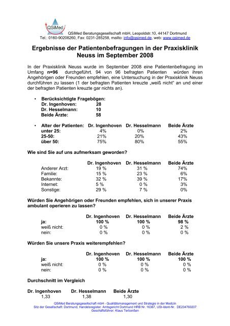 Ergebnisse der Patientenbefragungen in der Praxisklinik Neuss im ...