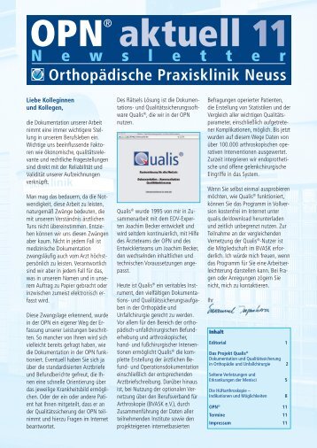 N e w s l e t t e r - Orthopädische Praxisklinik Neuss