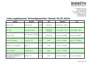 Liste zugelassener Umweltgutachter (Stand: 02.07.2010) - Biobeth