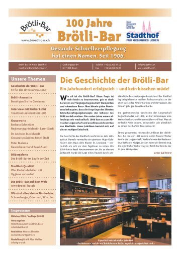 Die Geschichte der Brötli-Bar - Brötlibar im Hotel Stadthof, Basel