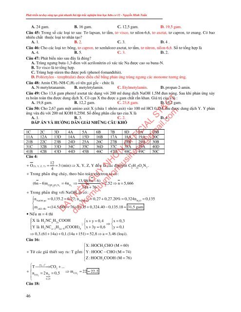 CHUYÊN ĐỀ 5 KIỂM TRA ĐÁNH GIÁ KẾT QUẢ HỌC TẬP - PHÁT TRIỂN TƯ DUY SÁNG TẠO GIẢI NHANH BÀI TẬP TRẮC NGHIỆM HÓA HỌC HỮU CƠ 12