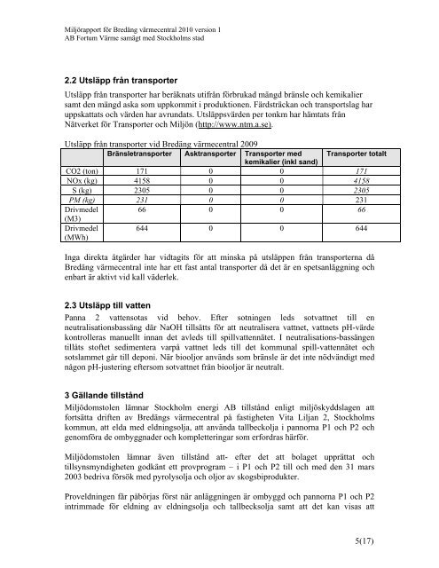 Miljörapport 2010 Bredäng värmecentral - Fortum