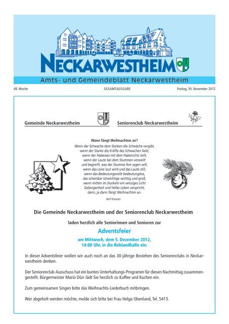 Kirchliche Nachrichten Gemeinde Neckarwestheim