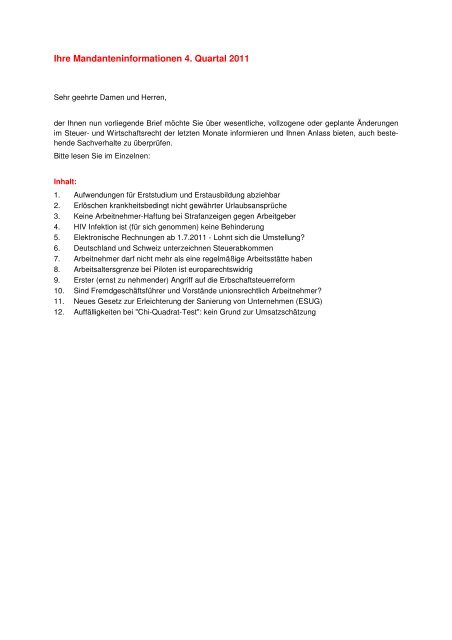 mandanteninformationen archiv 2011pdf steuerberater melzl