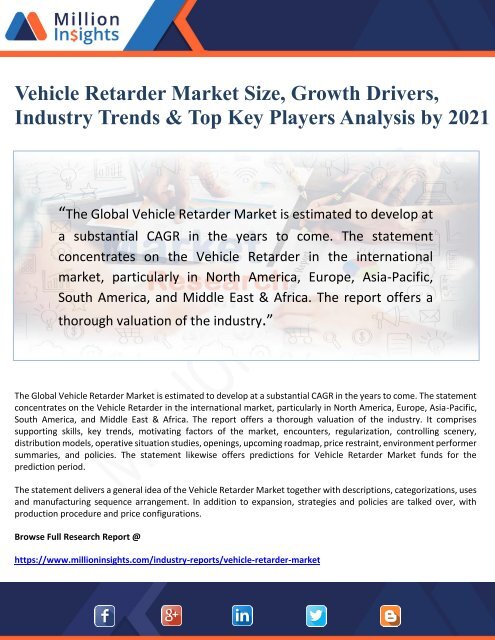 Vehicle Retarder Market Size, Growth Drivers, Industry Trends &amp; Top Key Players Analysis by 2021