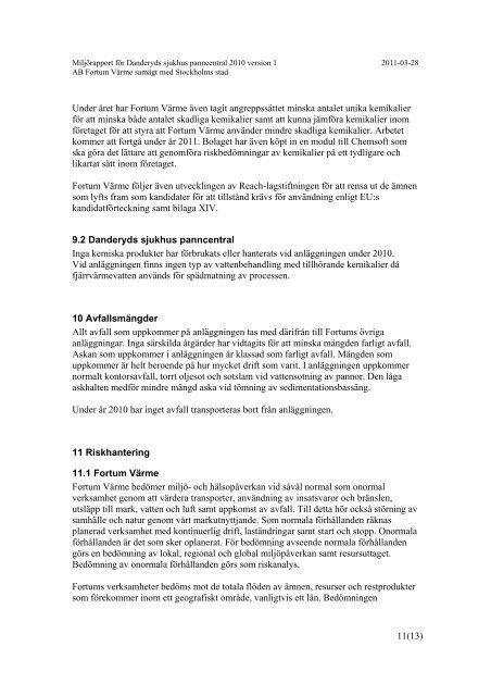 Miljörapport 2010 Danderyds sjukhus panncentral - Fortum