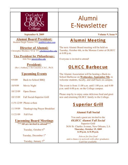 Alumni Board President - Our Lady of Holy Cross College