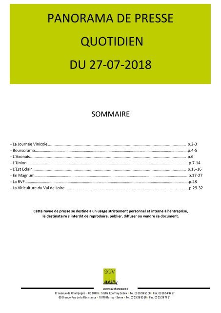 Panorama de presse quotidien du 27-07-2018