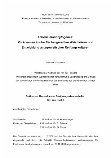 Listeria monocytogenes: Vorkommen in oberflächengereiften ...