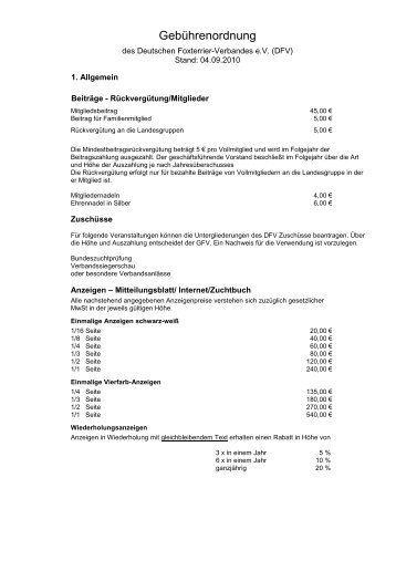 Gebührenordnung - Deutscher Foxterrier-Verband e.V.