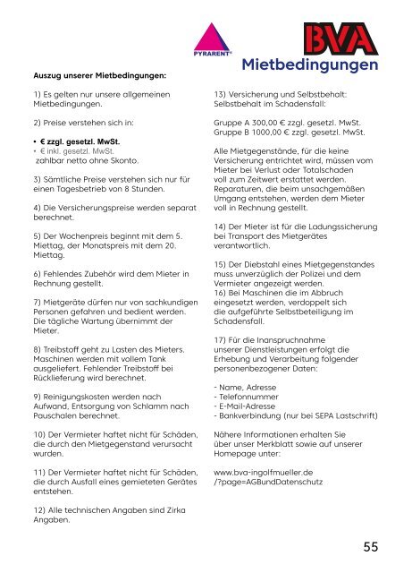 BVA Baumaschinen GmbH Mietpreisliste 2018-