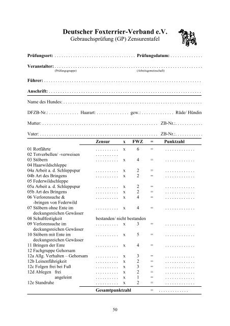 V.1 Zweck der Prüfung - Deutscher Foxterrier-Verband e.V.