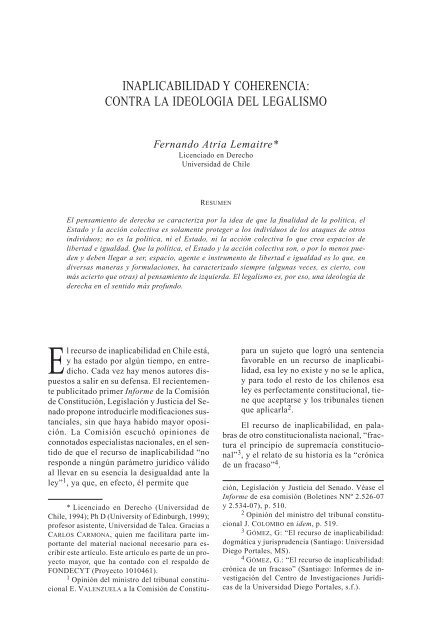 inaplicabilidad y coherencia - Revistas Electrónicas UACh