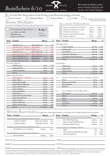 Bestellschein 6/10 - Hemme Milch