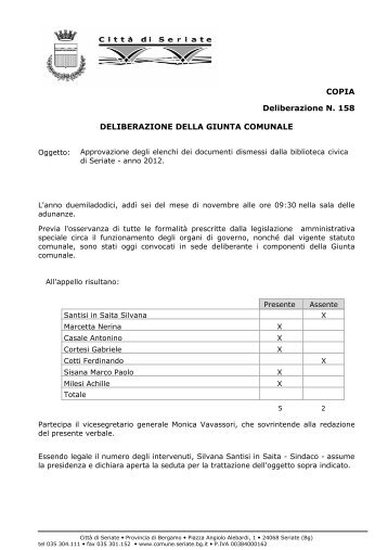 DELIBERAZIONE DELLA GIUNTA COMUNALE ... - Città di Seriate