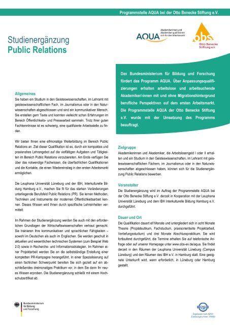 Public Relations Studienergänzung - Otto Benecke Stiftung eV