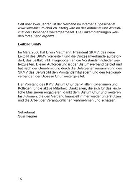 Inhalt KMV - Bulletin 2007 - Kirchenmusikverband Bistum Chur