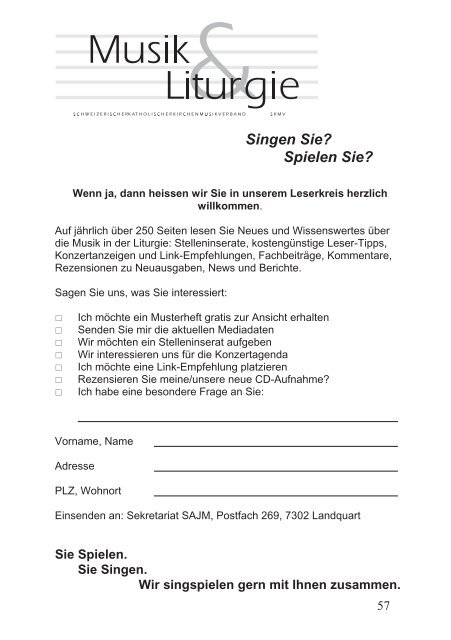 Inhalt KMV - Bulletin 2007 - Kirchenmusikverband Bistum Chur