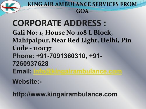 Advanced Bed to Bed King Air Ambulance Services in Goa