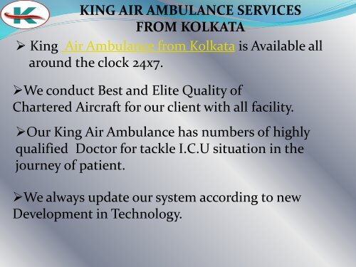 24x7 Advanced King Air Ambulance Services in Kolkata