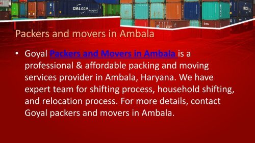 Packers and movers in Ambala