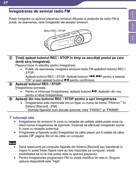 Sony NWZ-B143 - NWZ-B143 Istruzioni per l'uso Rumeno