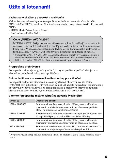 Sony MHS-PM5 - MHS-PM5 Consignes d&rsquo;utilisation Slovaque