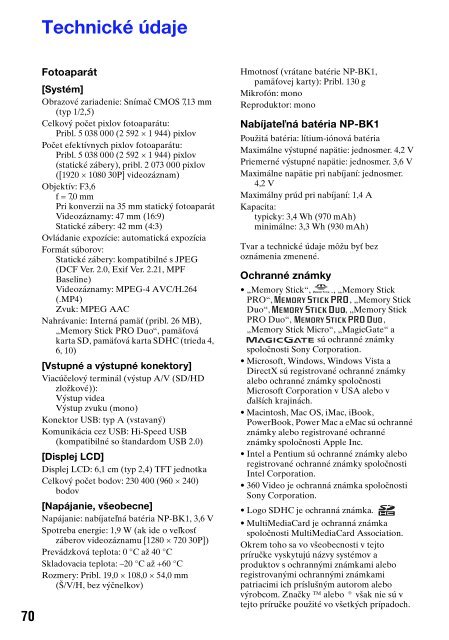 Sony MHS-PM5 - MHS-PM5 Consignes d&rsquo;utilisation Slovaque
