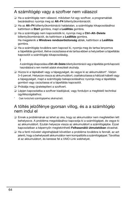 Sony VGN-NW2MTF - VGN-NW2MTF Guide de d&eacute;pannage Hongrois