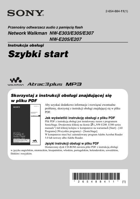 Sony NW-E305 - NW-E305 Istruzioni per l'uso Polacco