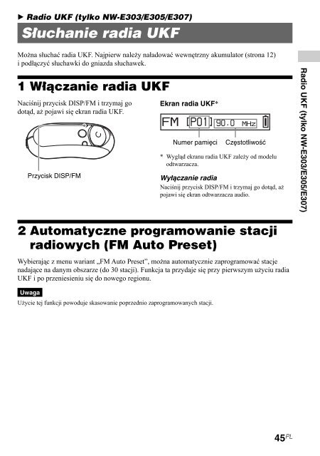 Sony NW-E305 - NW-E305 Istruzioni per l'uso Polacco