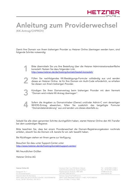 KK-Antrag für .at Domains - Hetzner Online AG
