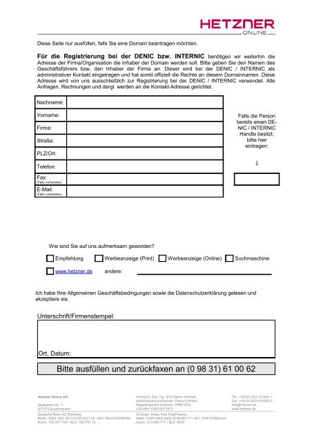 E-Mail to Fax Auftrag - Hetzner Online AG