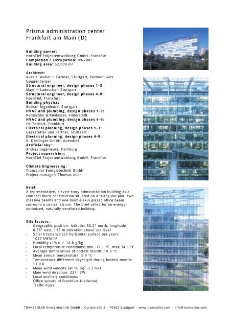 Prisma Administration Center Frankfurt Am Main D Transsolar
