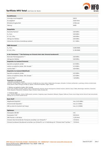 Tarifliste HFO Total - HFO Telecom AG