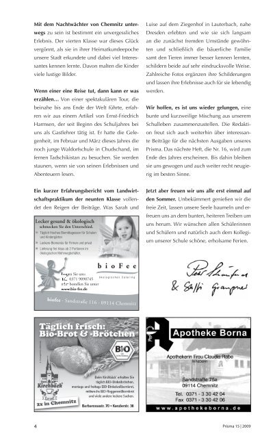 PRISMA - Ausgabe 15 - der Waldorfschule Chemnitz