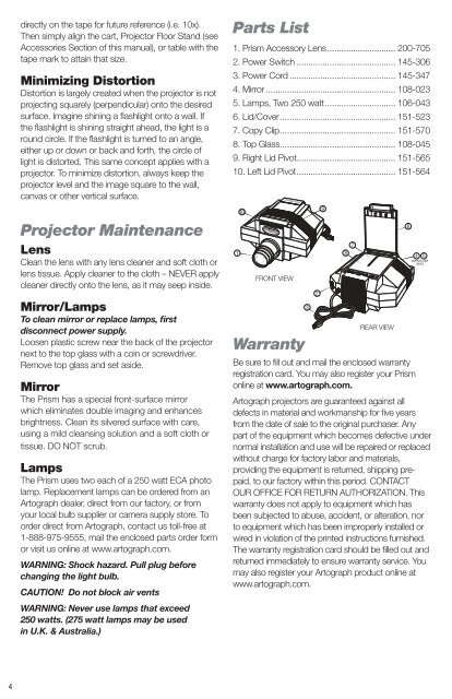 Prism Projector User's Guide - Artograph