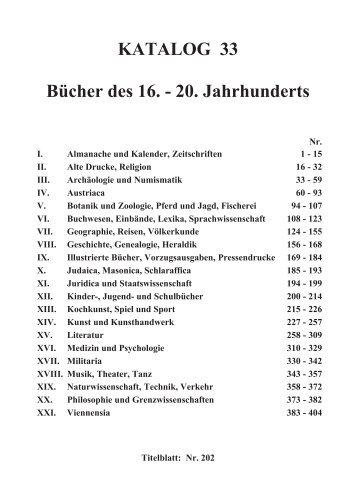 KATALOG 33 BÄcher des 16. - 20. Jahrhunderts - Wiener ...