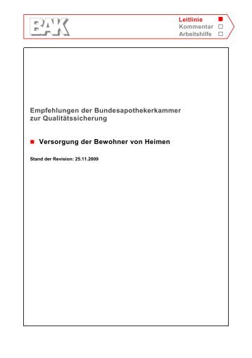 Empfehlungen der Bundesapothekerkammer zur Qualitätssicherung